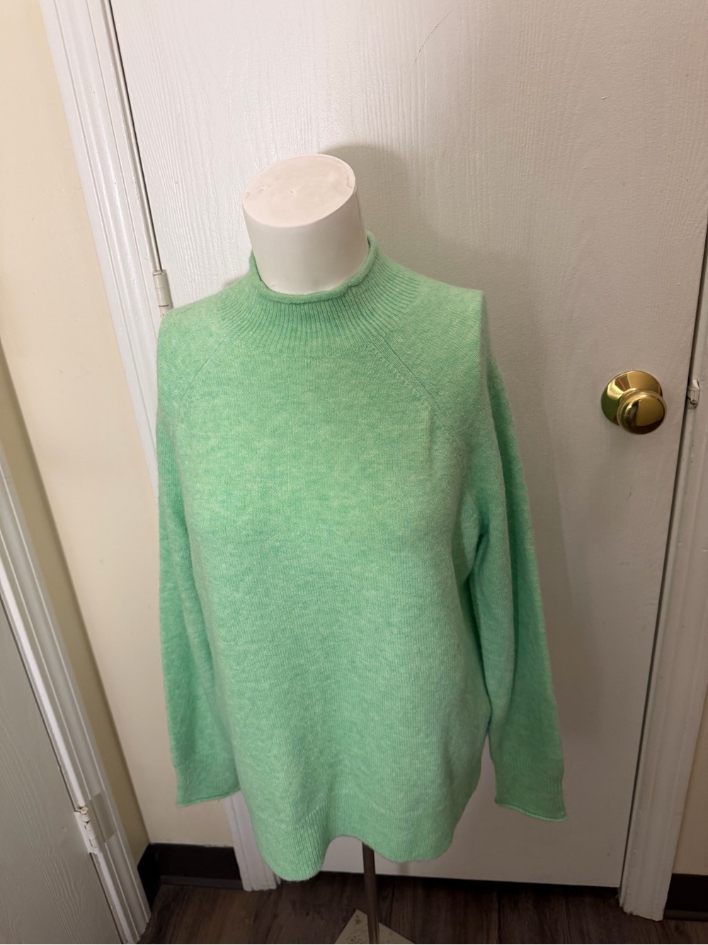 Mock Neck J Crew Wool Alpaca Blend Green Knit Casual Pullover Sweater Crewneck